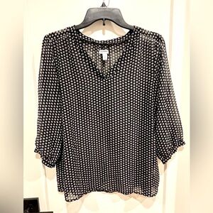 Old Navy - black and white sheer blouse, 3/4 sleeve, v-neck, size M